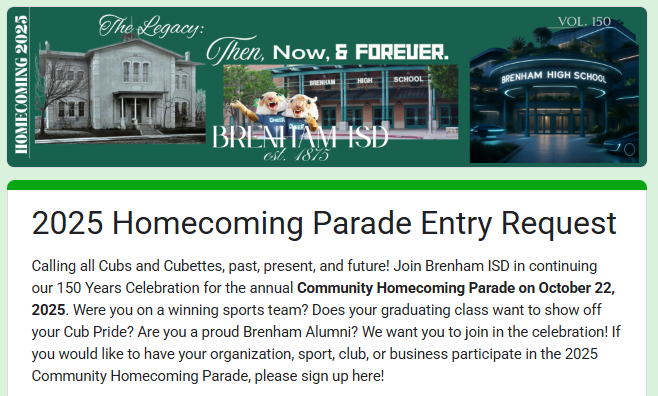 homecoming Parade Entry Form